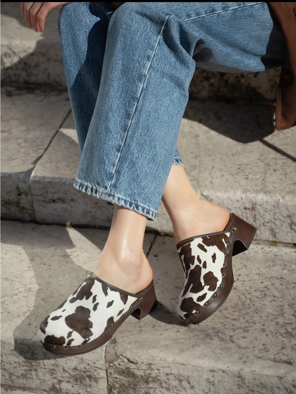 M.Gemi the Saba espresso and white calf hair clogs size 42
